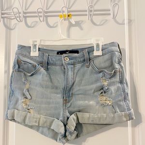 Light Blue Distressed High Rise Shorts